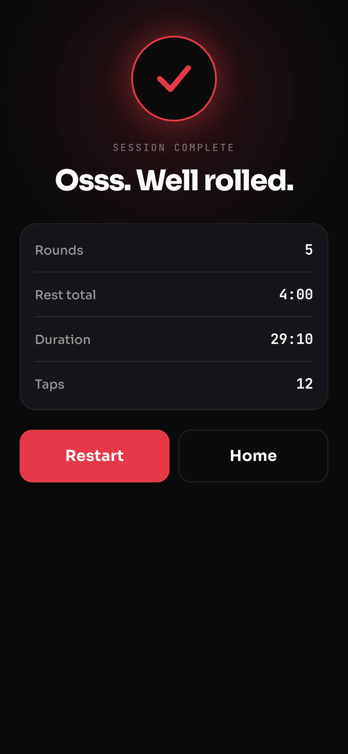 Session complete with stats
